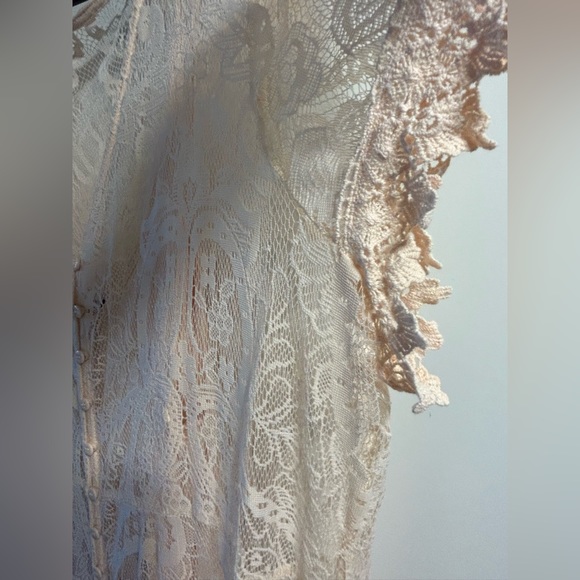 Peach Pink Lace Button Front Maxi Dress - Picture 3 of 6